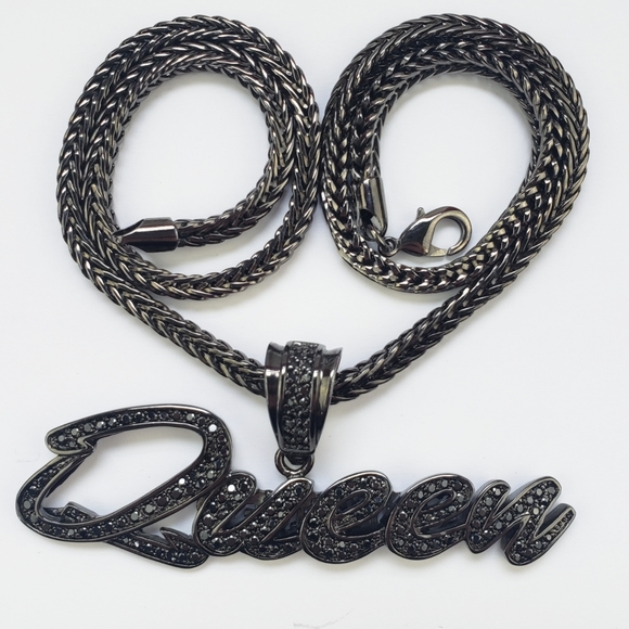 King Ice, "Queen" Designer Streetwear Pendent Black Onyx Round Chain, 20" Long - Picture 7 of 15